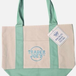 Trader Joe’s Limited Edition Easter Mini Pastel Canvas Tote Bag - Teal and Cream